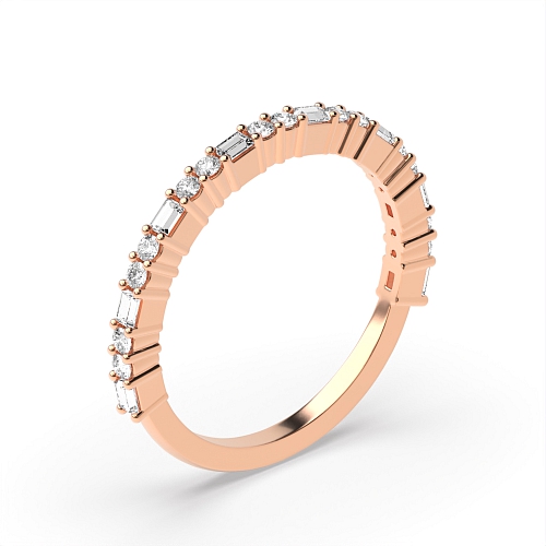 4 Prong Round/Baguette Rose Gold Round and baguette alternate Eternity Diamond Rings