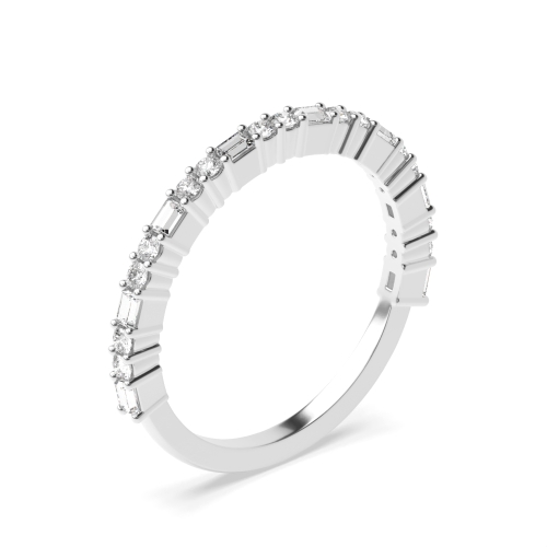 4 Prong Round/Baguette Unique Half Eternity Diamond Ring