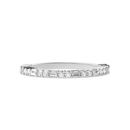 4 Prong Round/Baguette Unique Half Eternity Diamond Ring