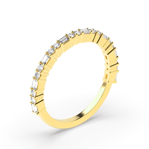 4 Prong Round/Baguette Yellow Gold Round and baguette alternate Eternity Diamond Rings