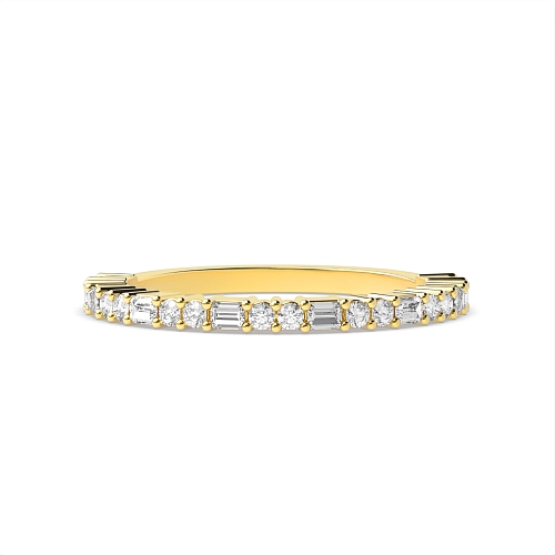 4 Prong Round/Baguette Yellow Gold Round and baguette alternate Eternity Diamond Rings