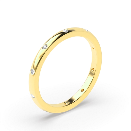 Flush Setting Round Yellow Gold Court shaped Band Diamond Rings