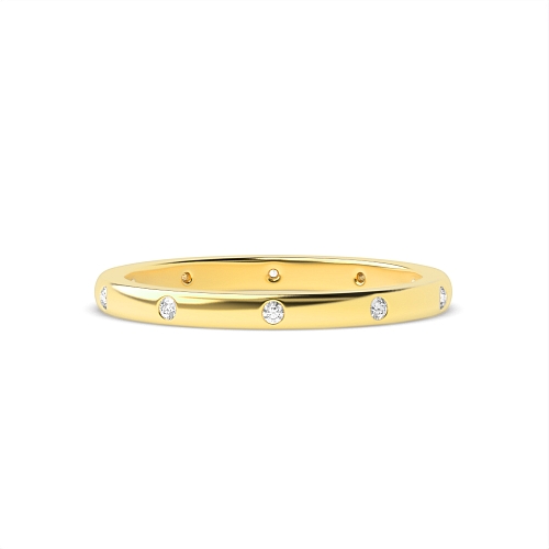 Flush Setting Round Yellow Gold Court shaped Band Diamond Rings