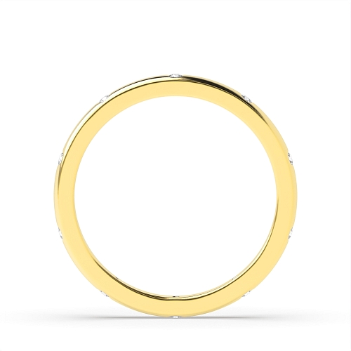 Flush Setting Round Yellow Gold Court shaped Band Diamond Rings