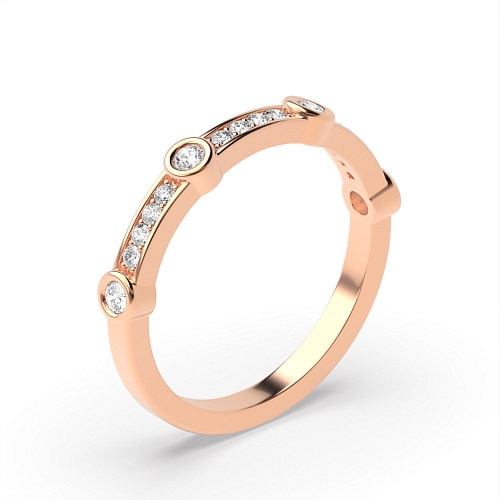 Pave Setting Round Rose Gold Unique bezel set Diamond Rings