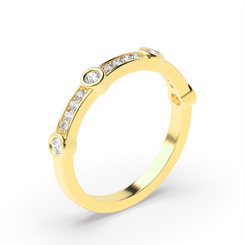 Pave Setting Round Yellow Gold Unique bezel set Band Diamond Rings