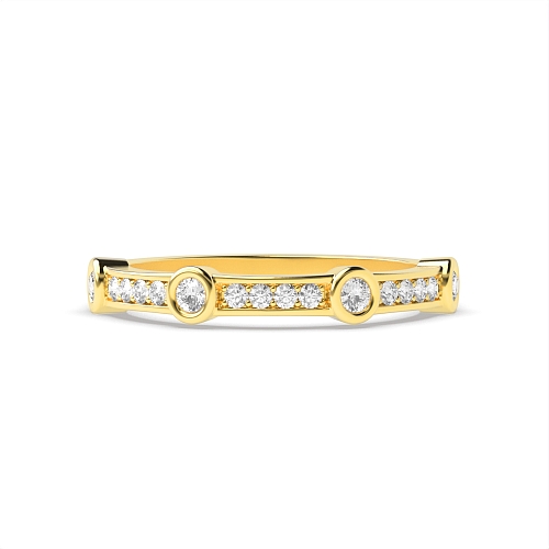 Pave Setting Round Yellow Gold Unique bezel set Band Diamond Rings