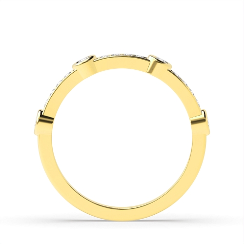 Pave Setting Round Yellow Gold Unique bezel set Band Diamond Rings