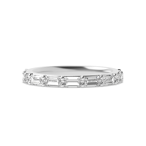 4 Prong Baguette Silver shared prongs Half Eternity Wedding Band