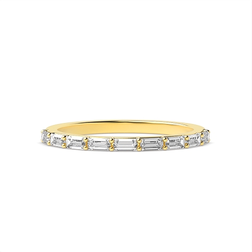4 Prong Baguette Yellow Gold Shared prongs Diamond Rings