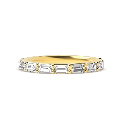 4 Prong Baguette Yellow Gold shared prongs Half Eternity Wedding Band