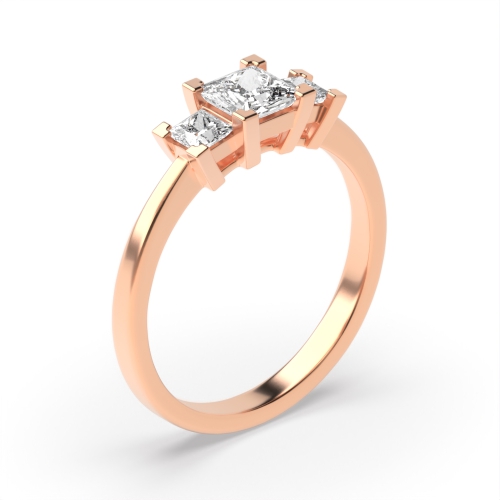 4 Prong Princess Rose Gold Corner claws Trilogy Engagement Rings