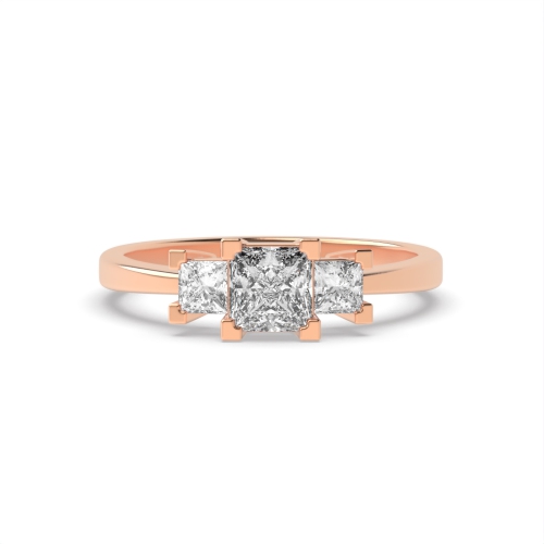 4 Prong Princess Rose Gold Corner claws Trilogy Engagement Rings
