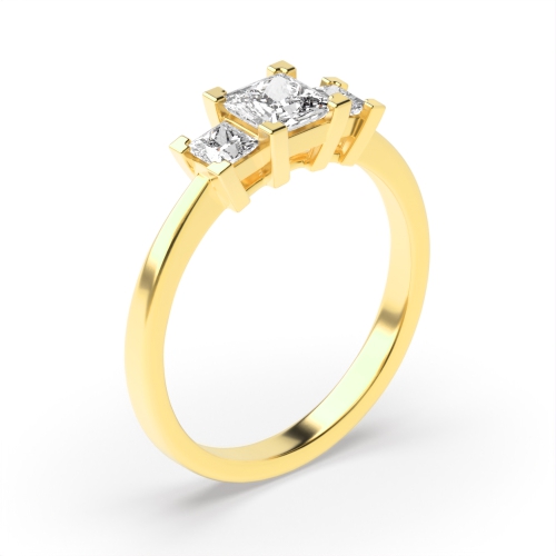 4 Prong Princess Yellow Gold Corner claws Trilogy Engagement Rings