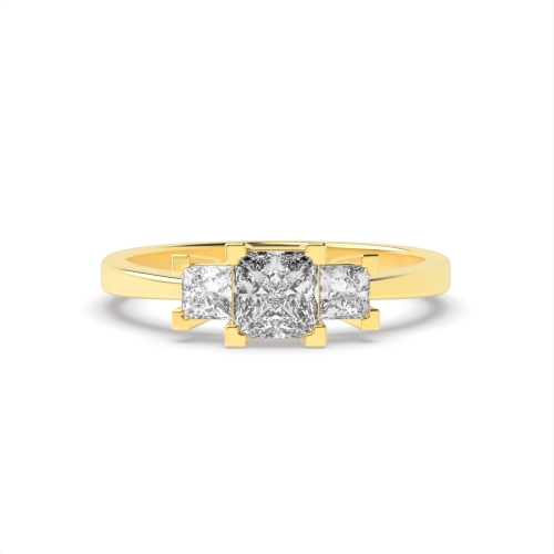 4 Prong Princess Yellow Gold Corner claws Trilogy Engagement Rings