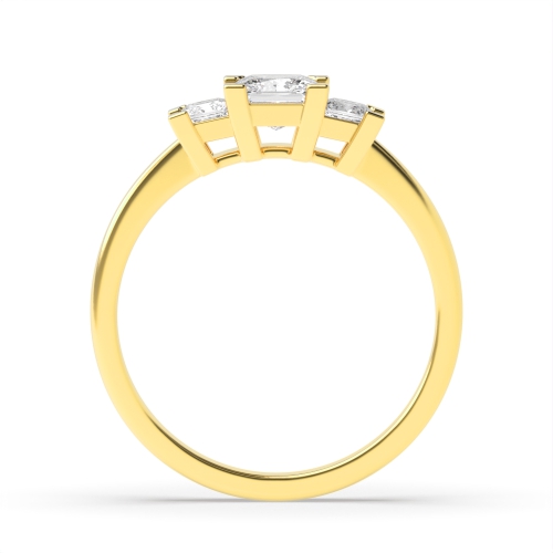 4 Prong Princess Yellow Gold Corner claws Trilogy Engagement Rings