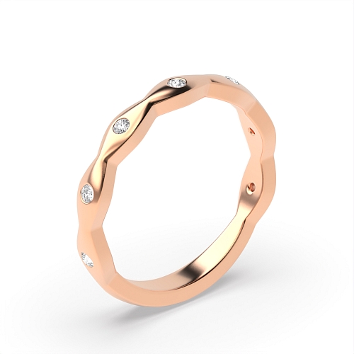 Bezel Setting Round Rose Gold Modern wave Diamond Rings