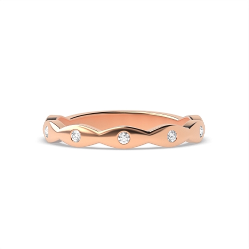 Bezel Setting Round Rose Gold Modern wave Diamond Rings