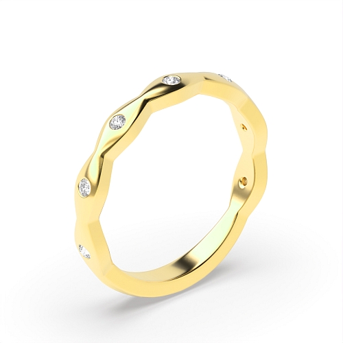 Bezel Setting Round Yellow Gold Modern wave Diamond Rings