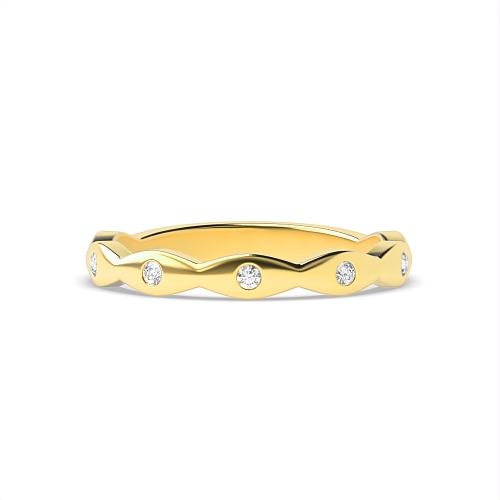 Bezel Setting Round Yellow Gold Modern wave Diamond Rings