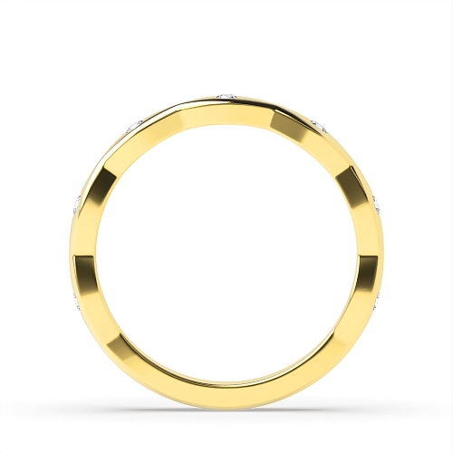 Bezel Setting Round Yellow Gold Modern wave Diamond Rings