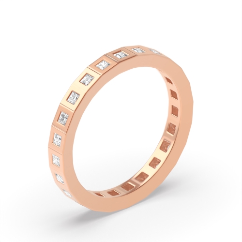 Flush Setting Princess Rose Gold Aurora bands Eternity Engagement Rings