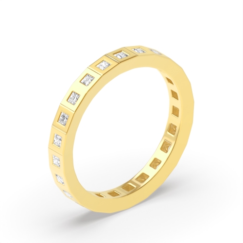 Flush Setting Princess Yellow Gold Aurora bands Eternity Engagement Rings