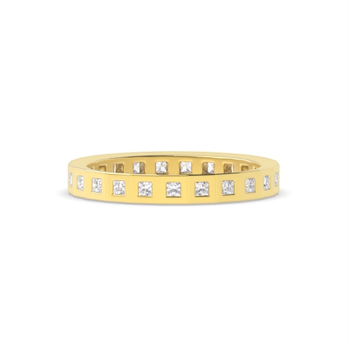 Flush Setting Princess Yellow Gold Aurora bands Eternity Engagement Rings