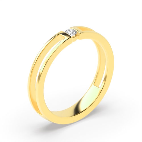 Channel Setting Round Yellow Gold Solitaire Diamond Rings