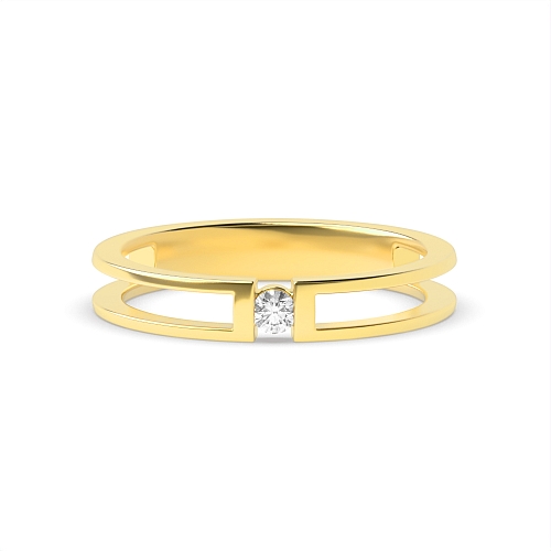 Channel Setting Round Yellow Gold Double channel band Unique Engagement Rings