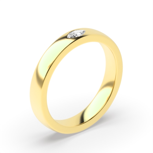 Flush Setting Marquise Yellow Gold Soloshine Band Diamond Rings