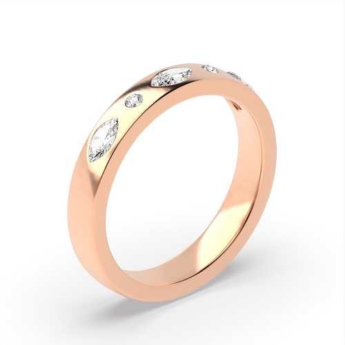 Flush Setting Marquise/Round Rose Gold Ciphervault Band Diamond Rings