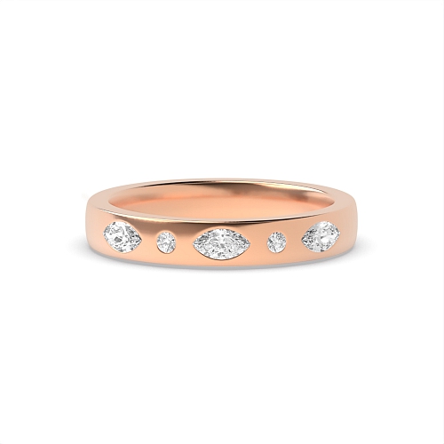 Flush Setting Marquise/Round Rose Gold Ciphervault Band Diamond Rings