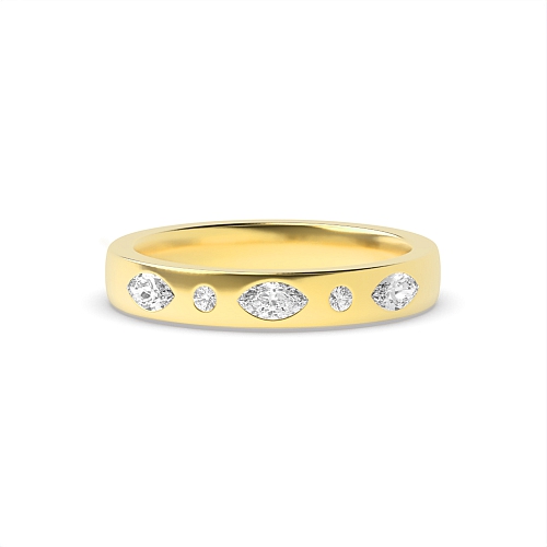 Flush Setting Marquise/Round Yellow Gold Ciphervault Band Diamond Rings