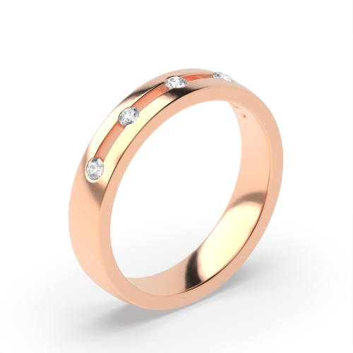 Channel Setting Round Rose Gold 4 stones Band Diamond Rings