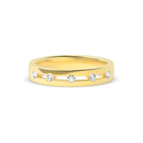 Channel Setting Round Yellow Gold 4 stones Band Diamond Rings