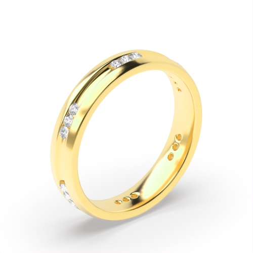Channel Setting Round Yellow Gold Clsuter Band Diamond Rings