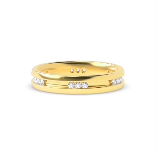 Channel Setting Round Yellow Gold Clsuter Band Diamond Rings