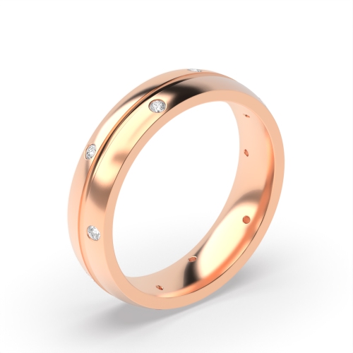 Flush Setting Round Rose Gold Zig zag Band Diamond Rings