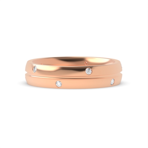 Flush Setting Round Rose Gold Zig zag Band Diamond Rings