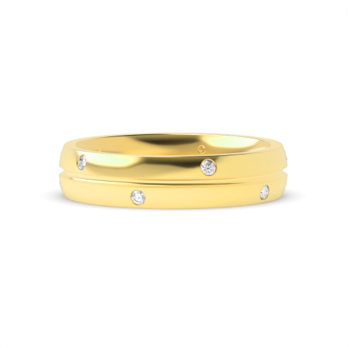 Flush Setting Round Yellow Gold Zig zag Band Diamond Rings