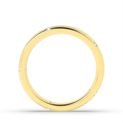Flush Setting Round Yellow Gold Zig zag Band Diamond Rings