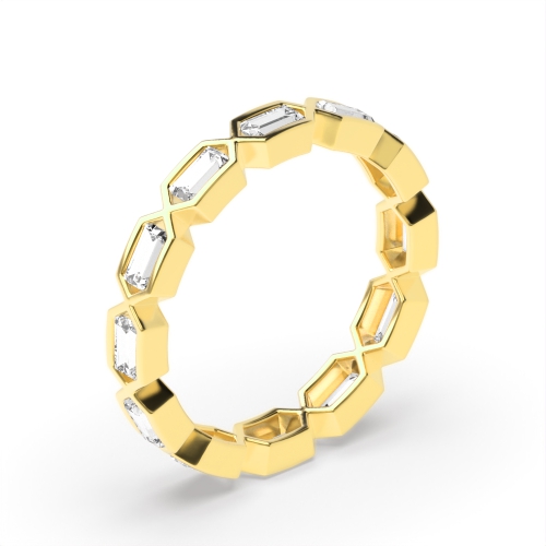 Channel Setting Emerald Yellow Gold Elegant Eternity Diamond Rings