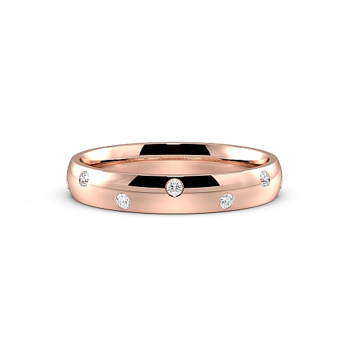Flush Setting Round Rose Gold Classic zig zag Band Diamond Rings