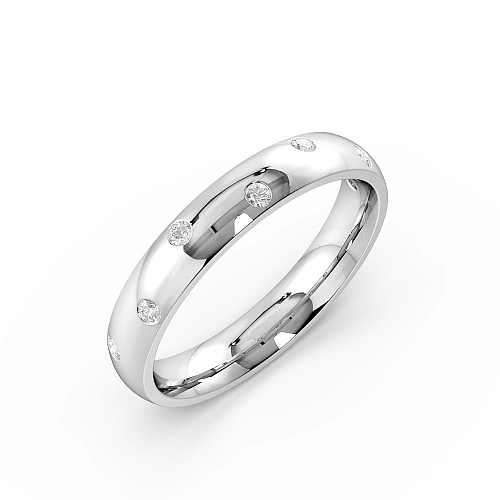 Flush Setting Round White Gold Classic zig zag Band Diamond Rings