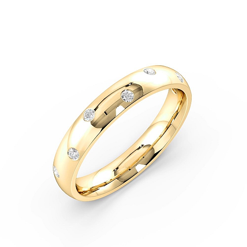 Flush Setting Round Yellow Gold Classic zig zag Band Diamond Rings