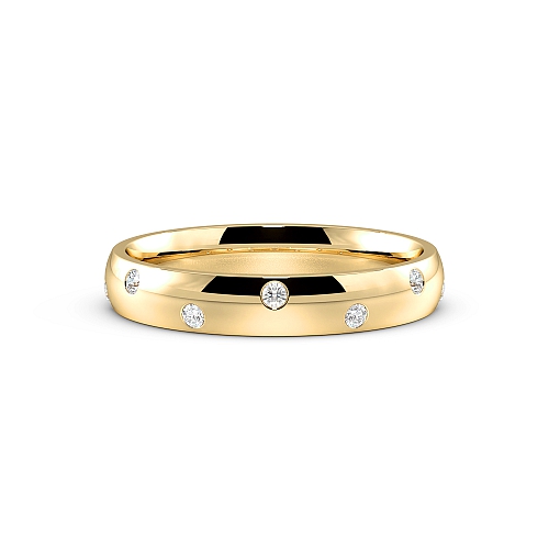 Flush Setting Round Yellow Gold Classic zig zag Band Diamond Rings