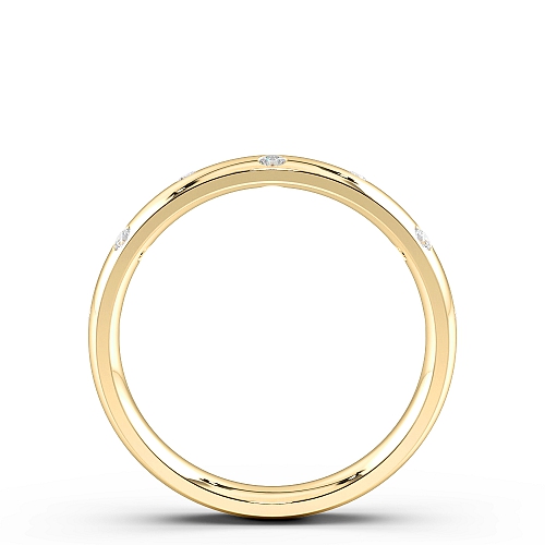 Flush Setting Round Yellow Gold Classic zig zag Band Diamond Rings