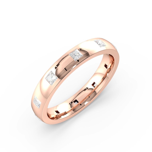 Flush Setting Princess Rose Gold Soleilcharm Band Diamond Rings