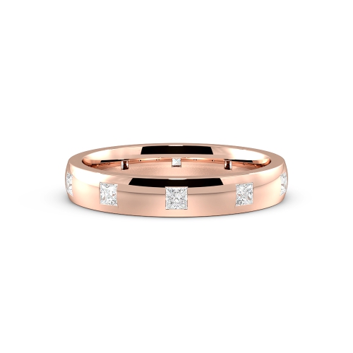 Flush Setting Princess Rose Gold Soleilcharm Band Diamond Rings